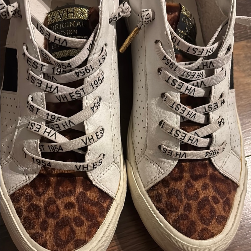 Vintage Havanas White and Leopard Print Sneakers